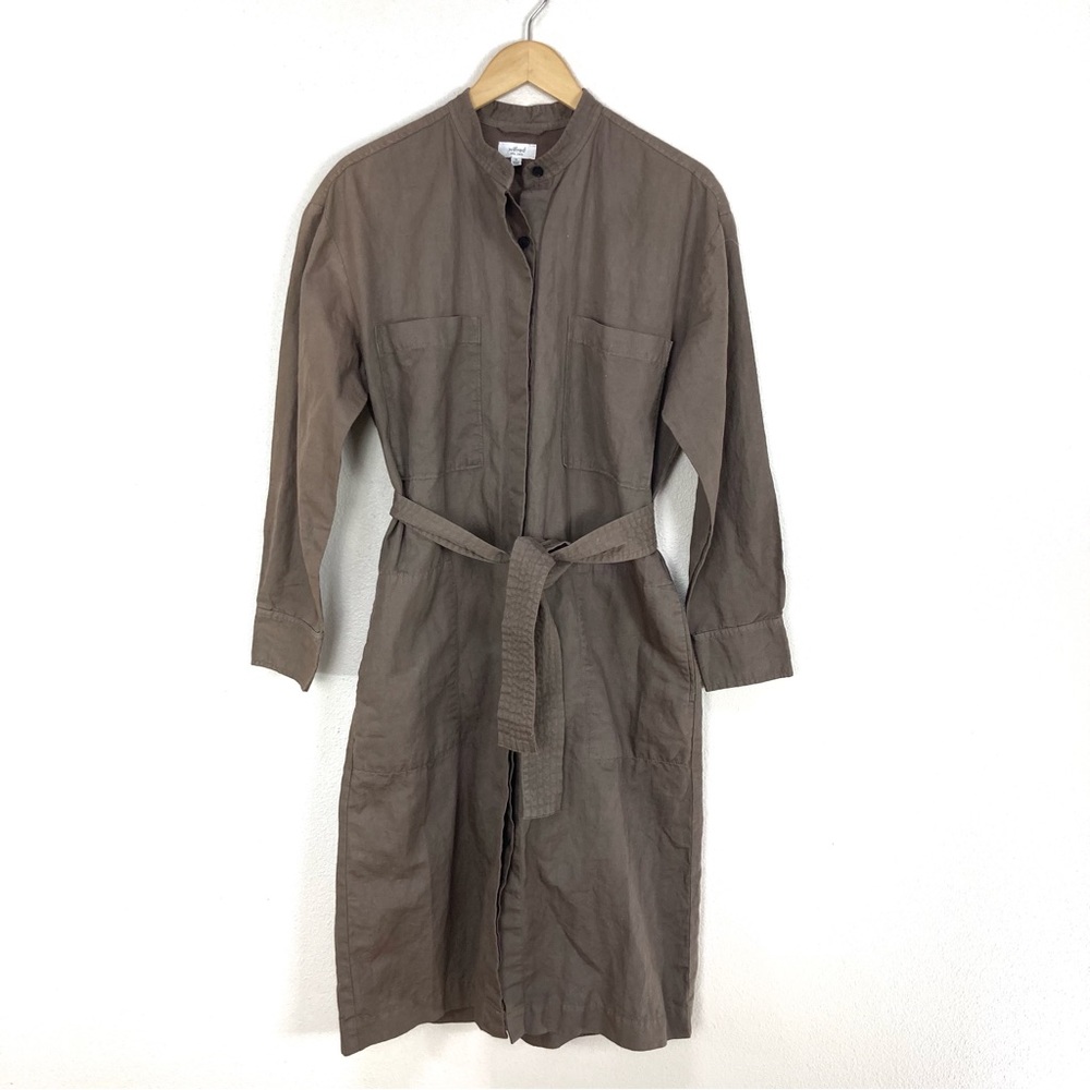 Aritzia Wilfred Linen Cotton Brown Dress Long Sleeve Belted Women’s Sz Medium